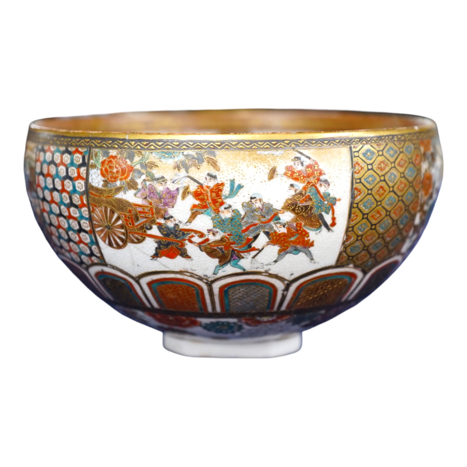 A Satsuma pottery bowl, Meiji period, 13cm diameter. Condition - cracked and chipped